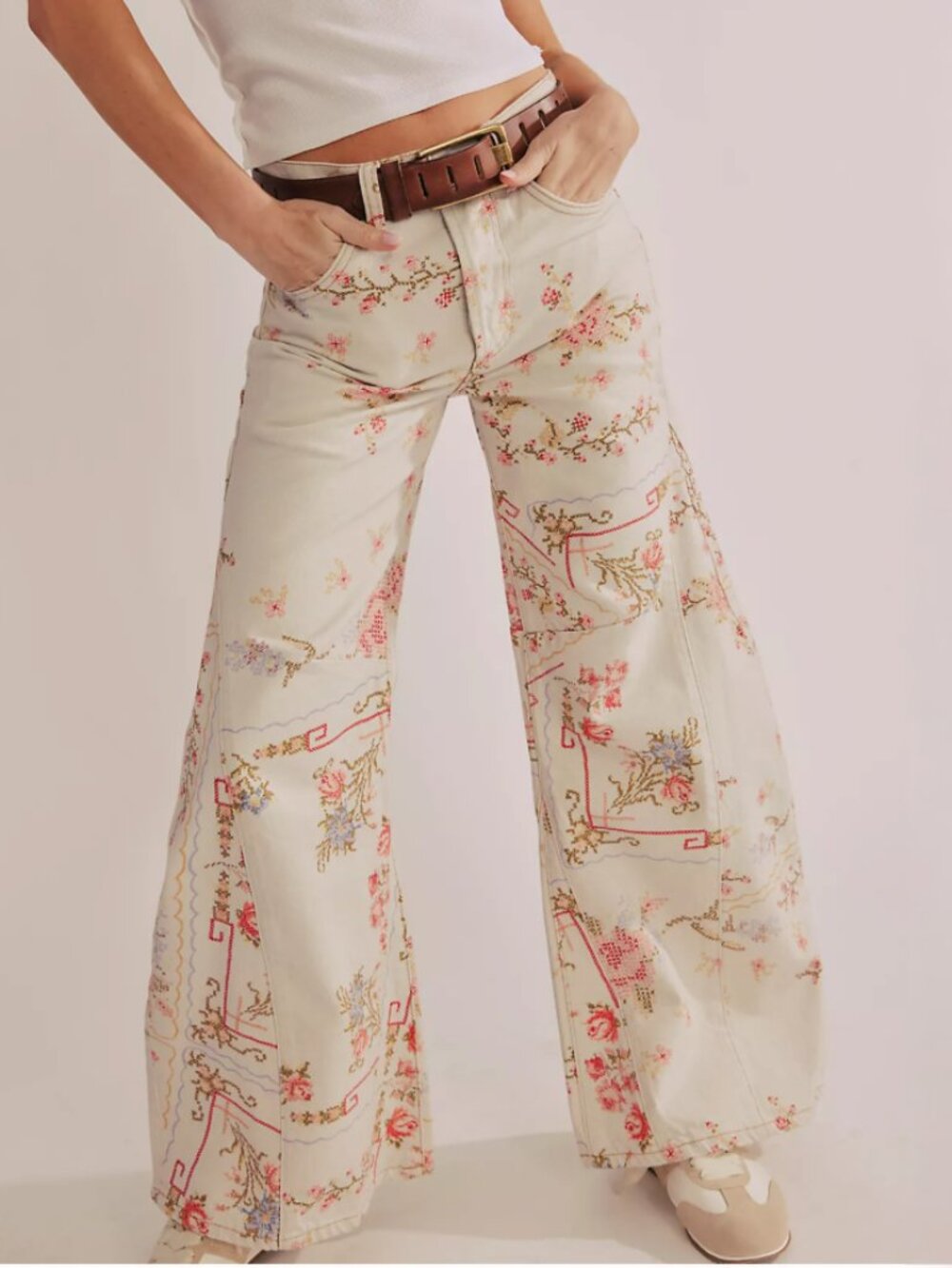 WE THE FREE Free People Eden Printed High Slouchy Flare Jeans 30